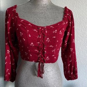 Maroon flare sleeve crop top